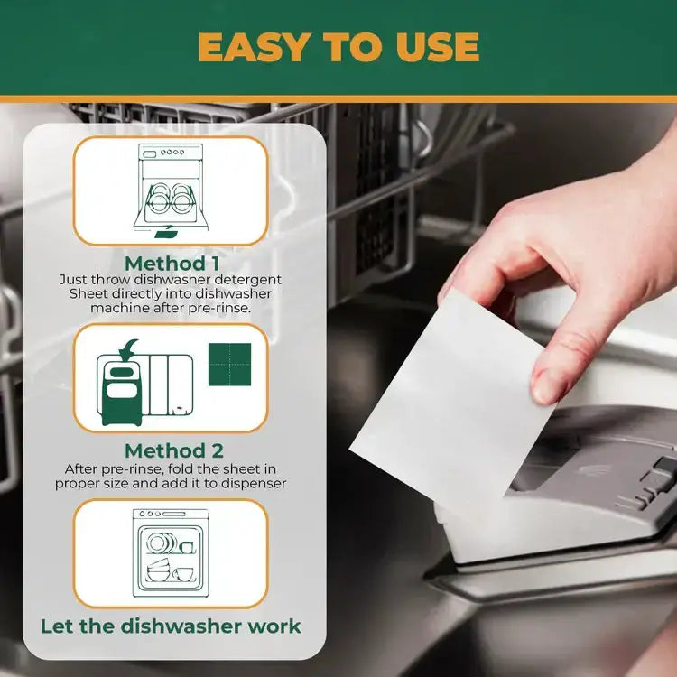 NATURAL BIO-DEGRADABLE DISHWASHING DETERGENT SHEETS - replacing traditional liquid dish soap.